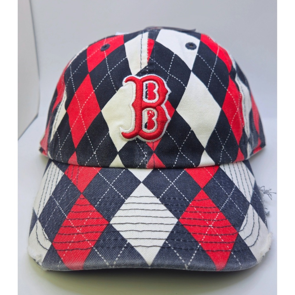 47 Brand Boston Red Sox Argyle Distressed Baseball Cap Red Navy Blue One Size